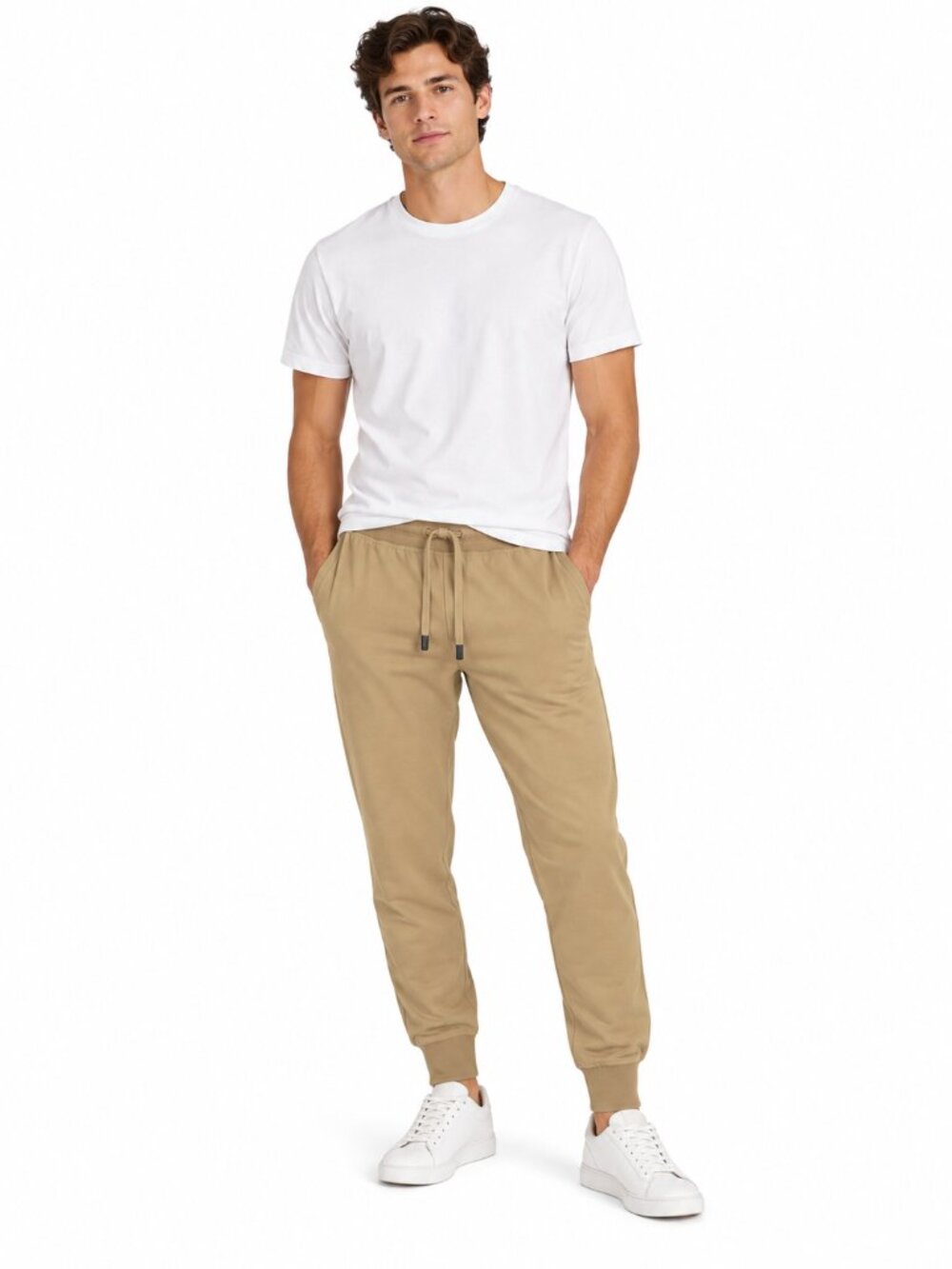 VSTR Mens Tan Joggers Drawstring Waist Ribbed Cuffs Athletic Casual Pants Small
